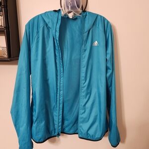 Adidas Teal Blue Windbreaker Jacket Womens Medium
